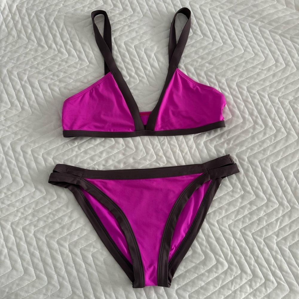 L*SPACE Bikini Set Farrah Top + Charlie Bottom Colorblock Pebble Fuschia Large